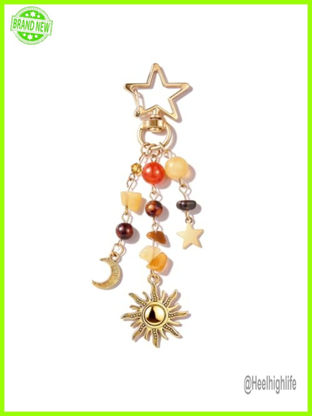 Sun Moon Star Keychain Colorful Beads Y2K Boho Purse Charm Handbag Backpack Clip